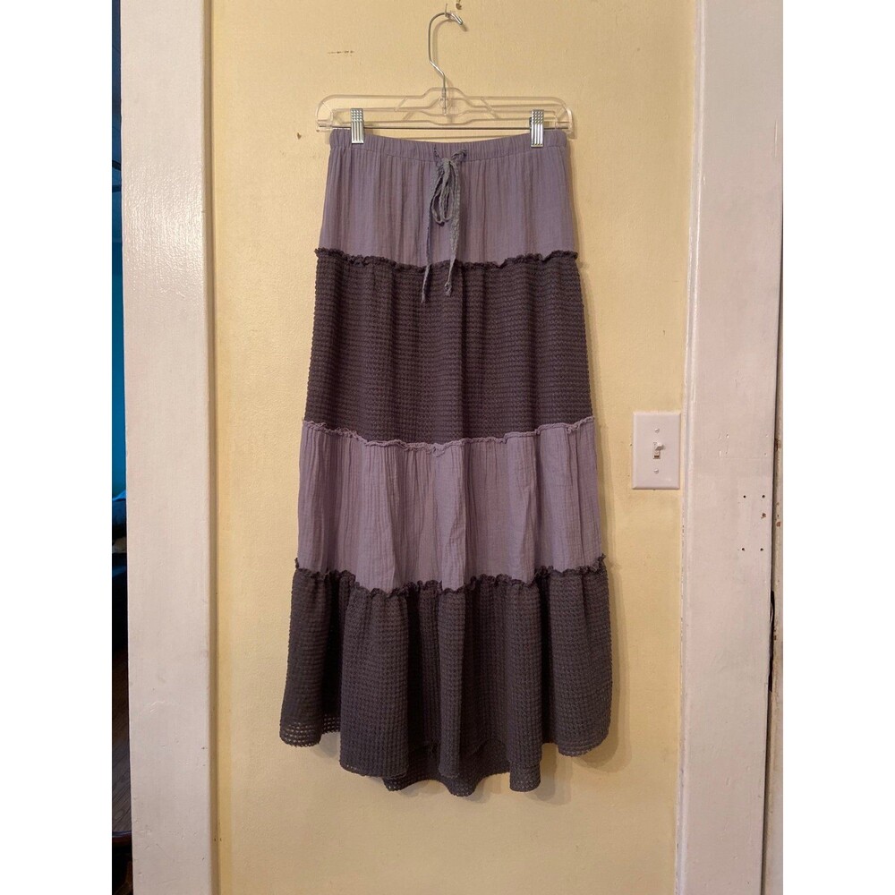 POL skirt Womens Tiered Maxi Skirt feminine boho cottage core elastic size small